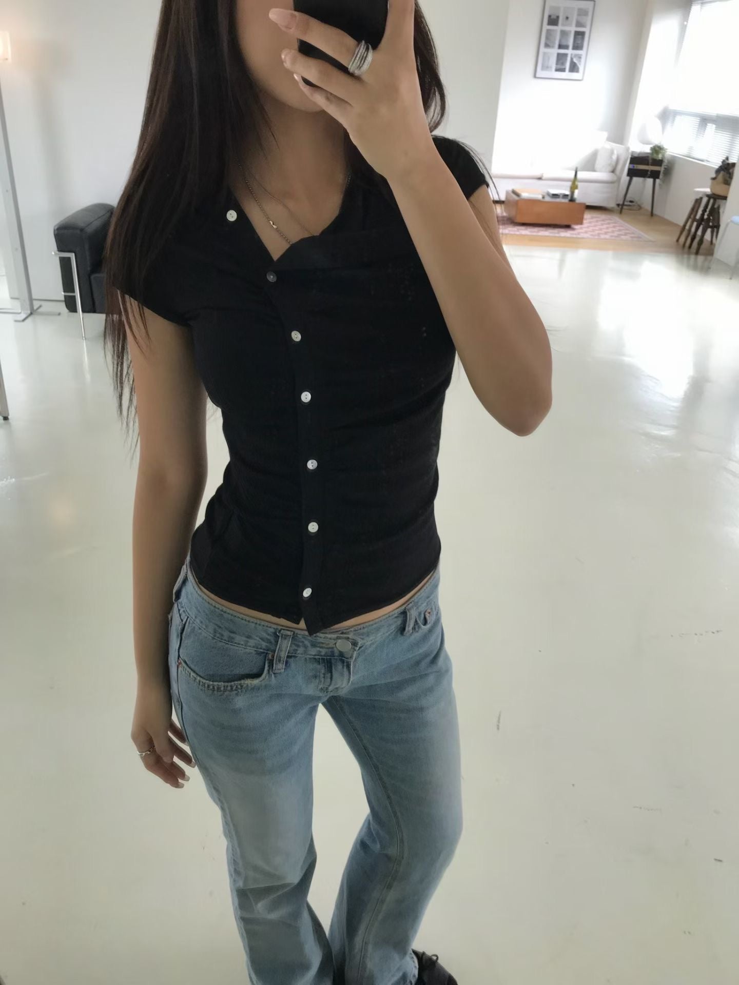 不規則鈕扣TOP(2色）