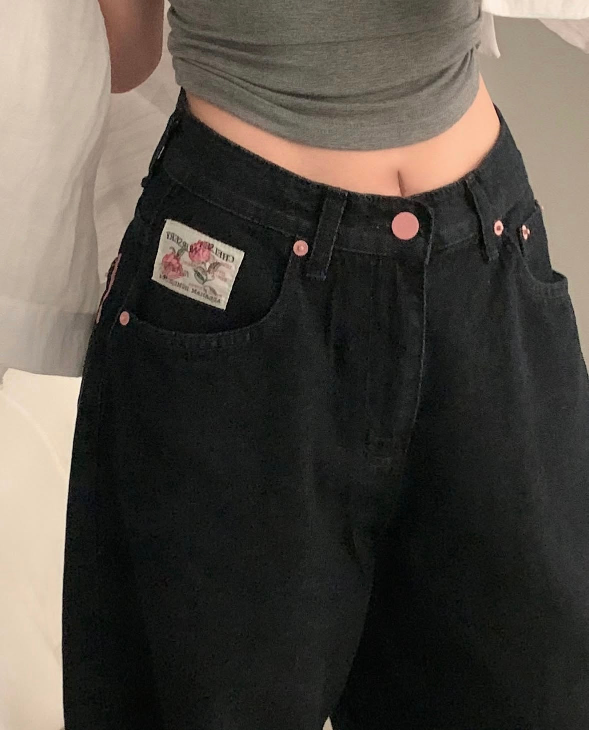 S碼現貨【Threads神褲】粉紅刺繡彎刀褲