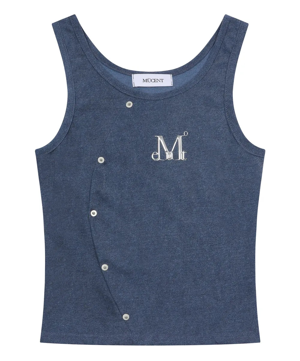 Mucent Shat rivet pigment incision metal logo sleeveless nashi (2 colors)