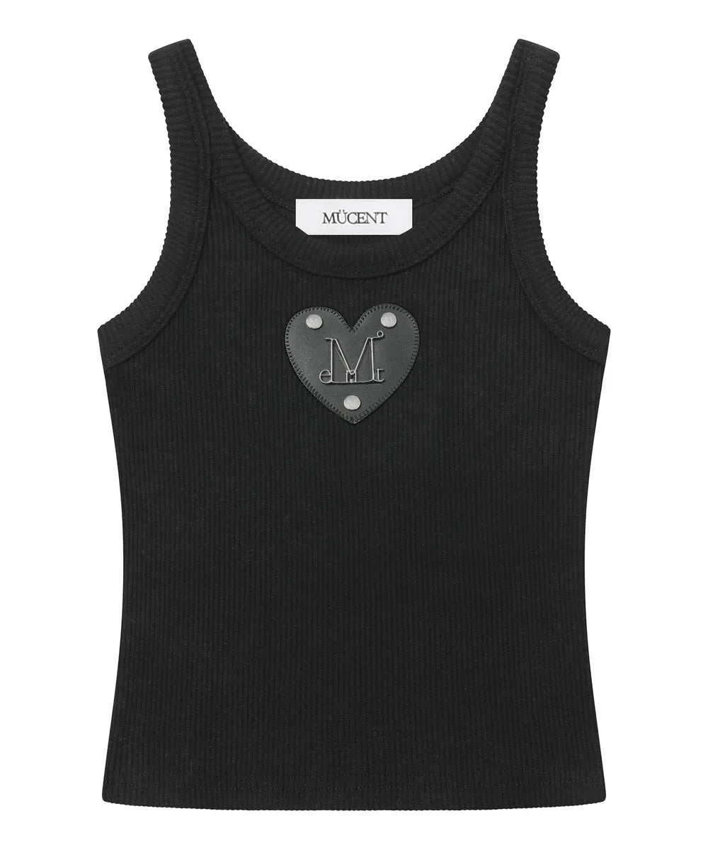 Mucent Dion Metal Logo Heart Patch Sleeveless Nashi (2 Colors)