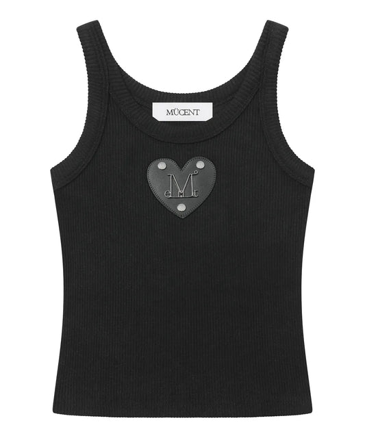 Mucent Dion Metal Logo Heart Patch Sleeveless Nashi (2 Colors)