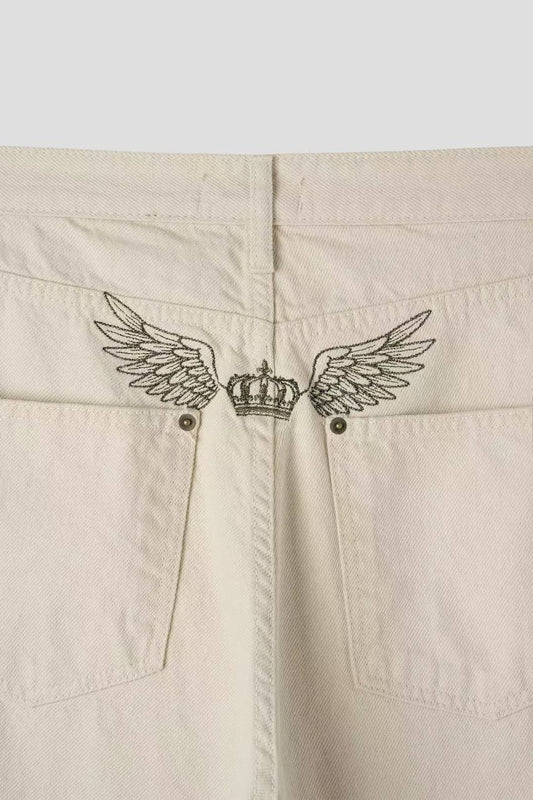 刺繡翅膀彎刀褲