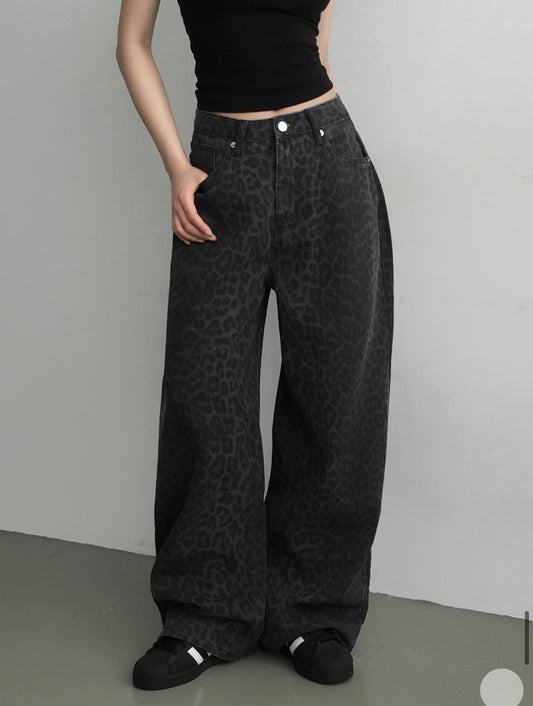 [韓牌自家設計S-2XL] Calve Leopard Long Wide Pants