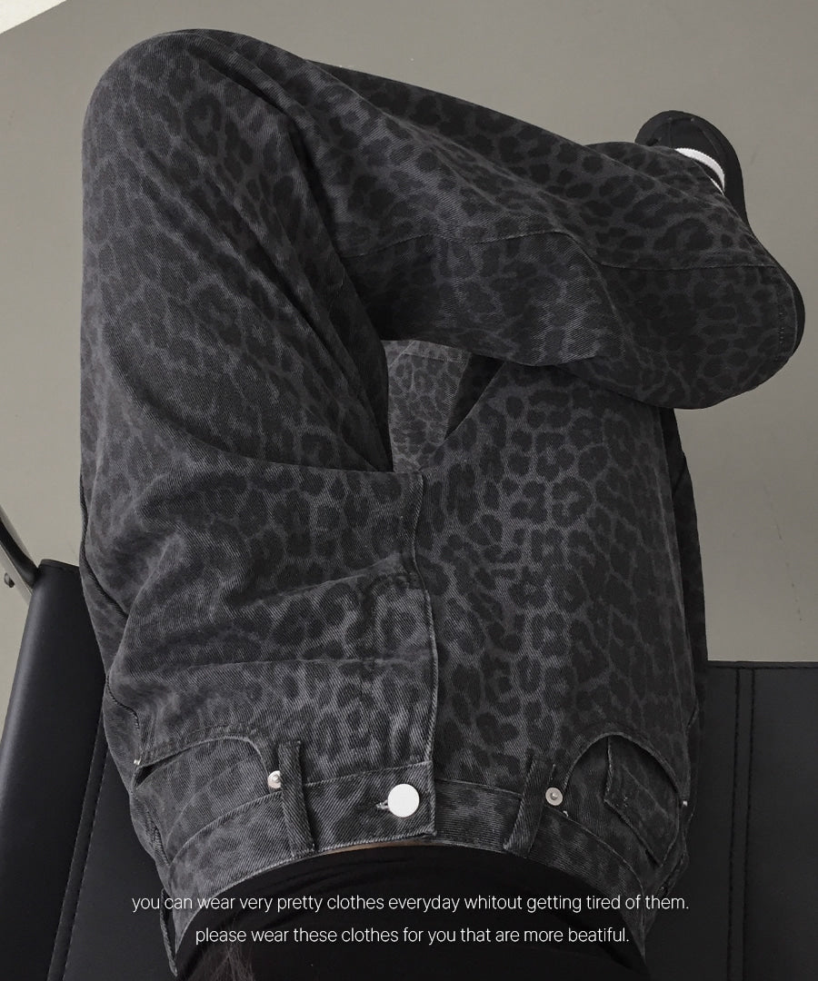 [韓牌自家設計S-2XL] Calve Leopard Long Wide Pants