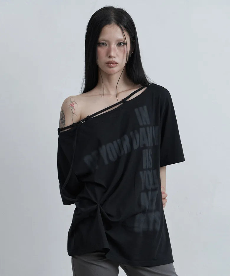 ASUR POINT BUCKLE ONE-SHOULDER TEE(4 colors)