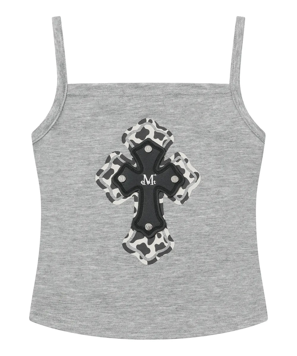 Mucent Mano back cross leather patch sleeveless nashi (2 colors)