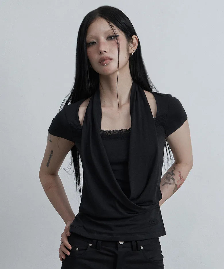 Asur Lace cowl neck T-shirt (3 colors)