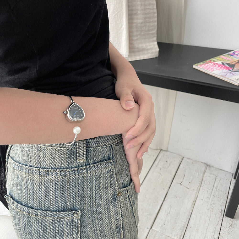 Pearl Heart Bangle Watch
