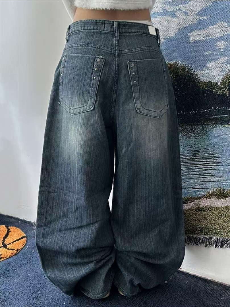 直紋洗水牛仔褲