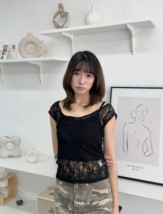 (黑色現貨)百搭透透Lace top