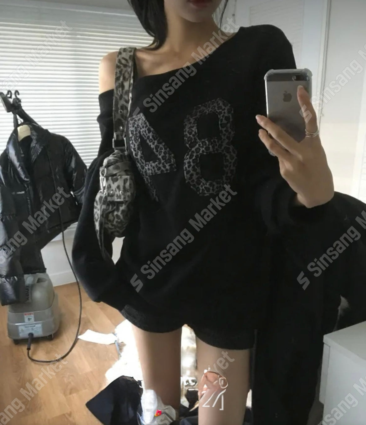 薄絨豹紋斜膊衛衣