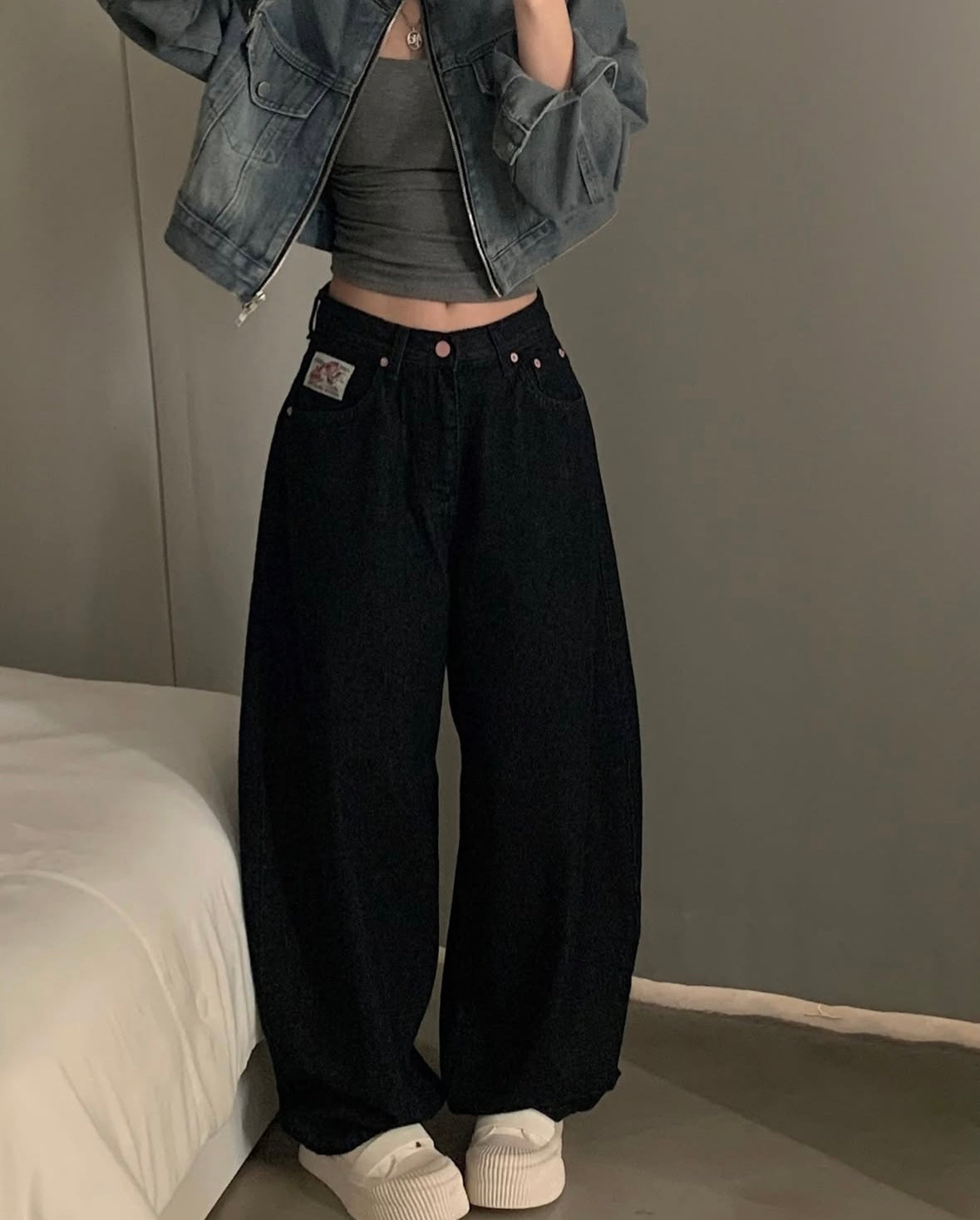 S碼現貨【Threads神褲】粉紅刺繡彎刀褲