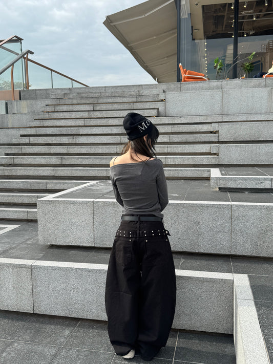 秋冬款窩釘彎刀褲