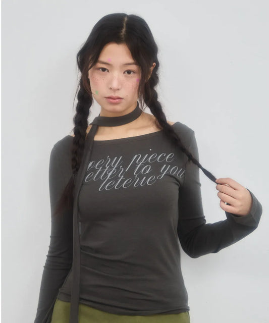 Leterie LETTERING OFF-SHOULDER TIE LONG SLEEVE_3COLOR