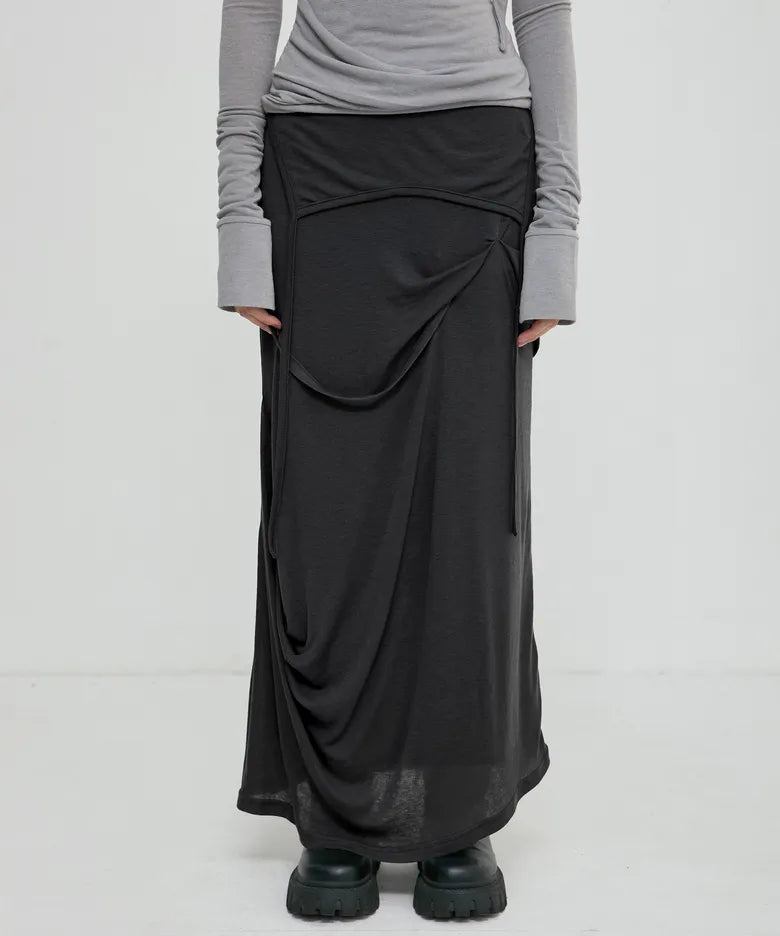 FLARE UP Asymmetrical Draped Long Skirt (3 colors)