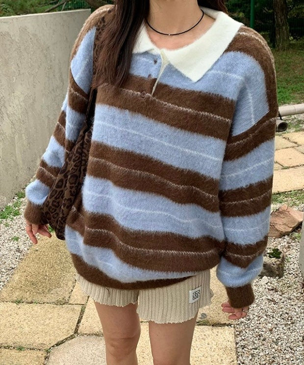 親膚拼色間條冷衫（Unisex款）