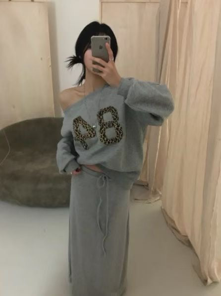 薄絨豹紋斜膊衛衣