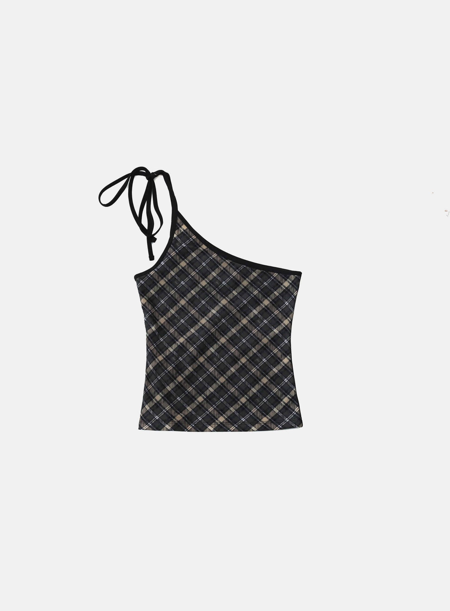 Vintage Club One Shoulder Tank - Check Black
