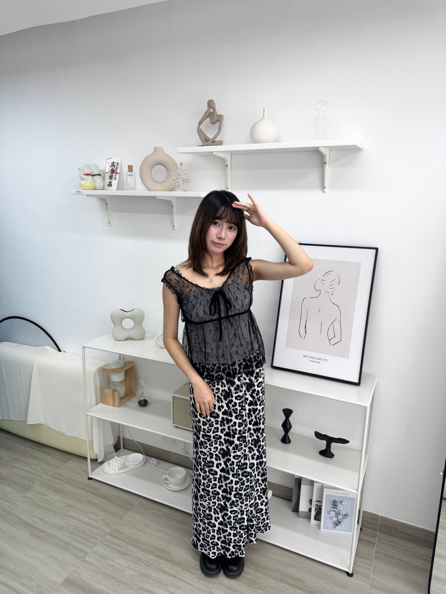 (黑色現貨)豹紋長裙