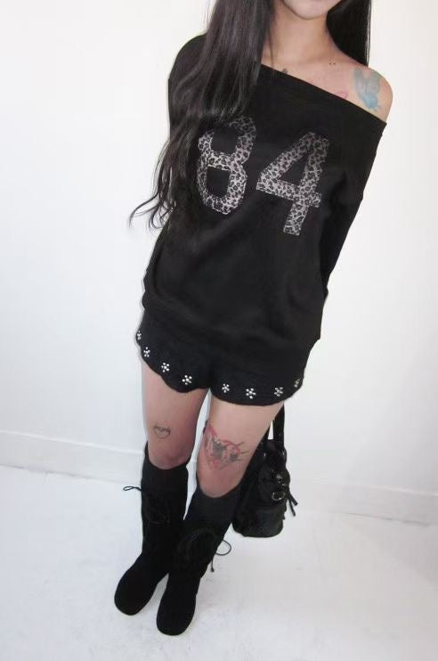 薄絨豹紋斜膊衛衣