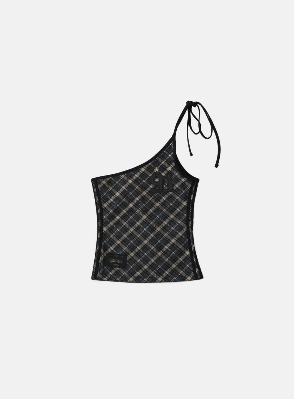 Vintage Club One Shoulder Tank - Check Black