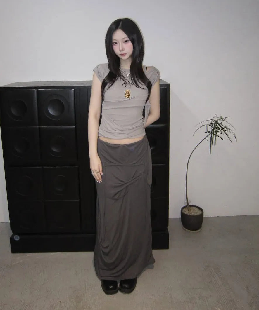 FLARE UP Asymmetrical Draped Long Skirt (3 colors)