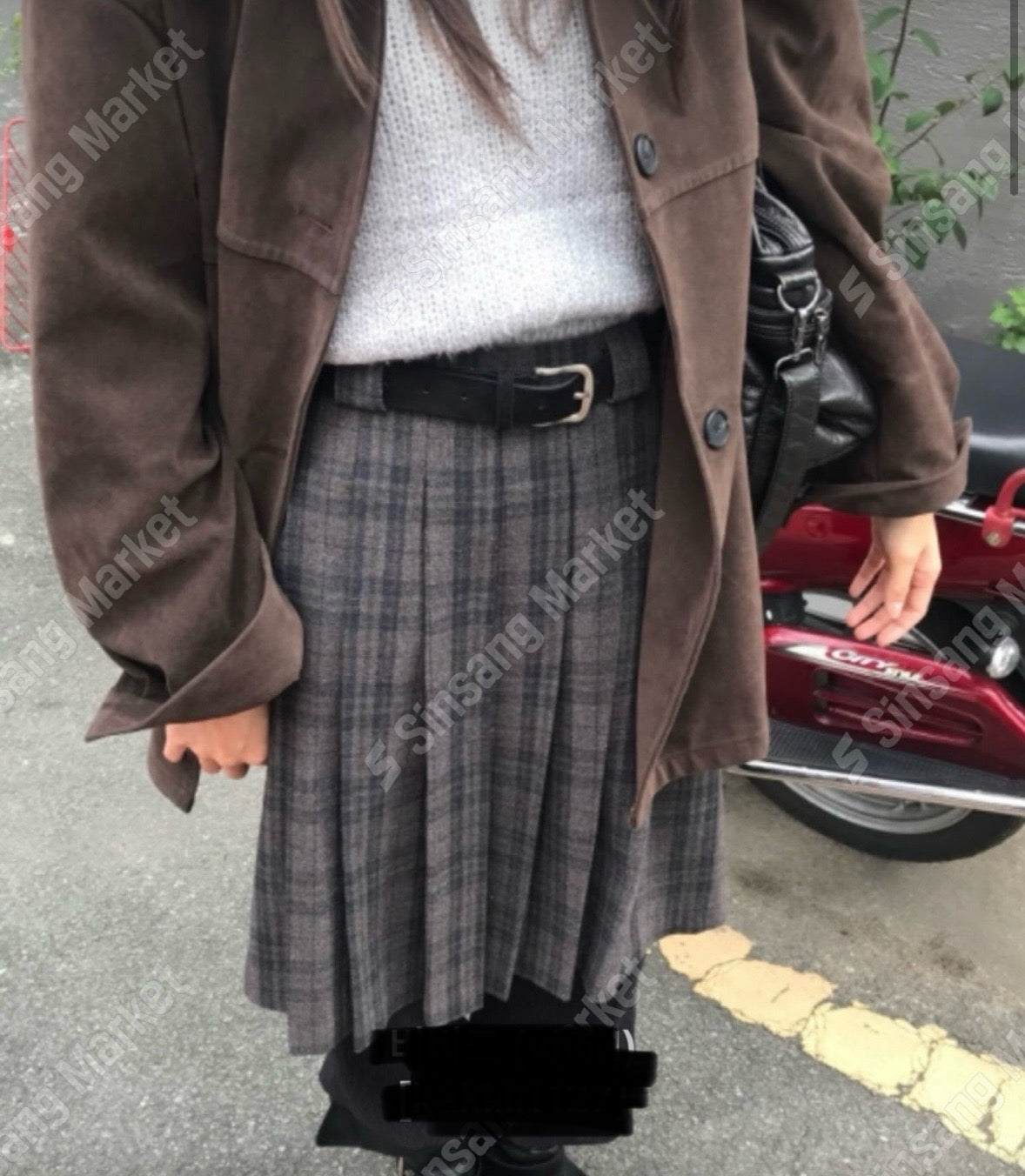 秋冬格仔中長裙