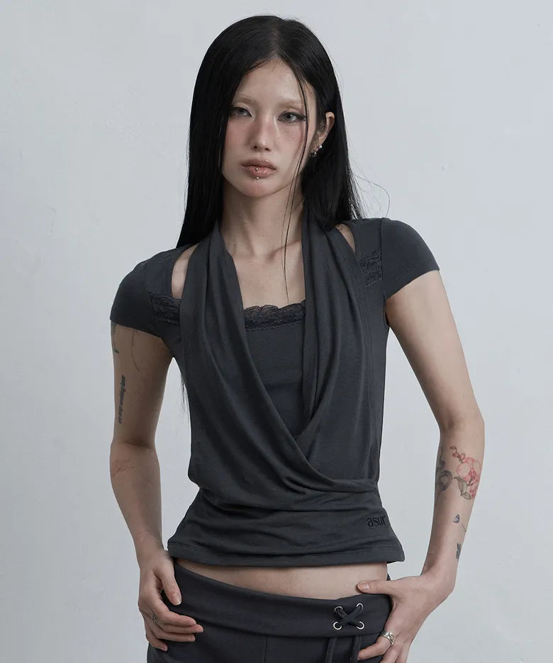 Asur Lace cowl neck T-shirt (3 colors)