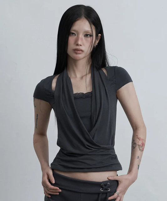 Asur Lace cowl neck T-shirt (3 colors)