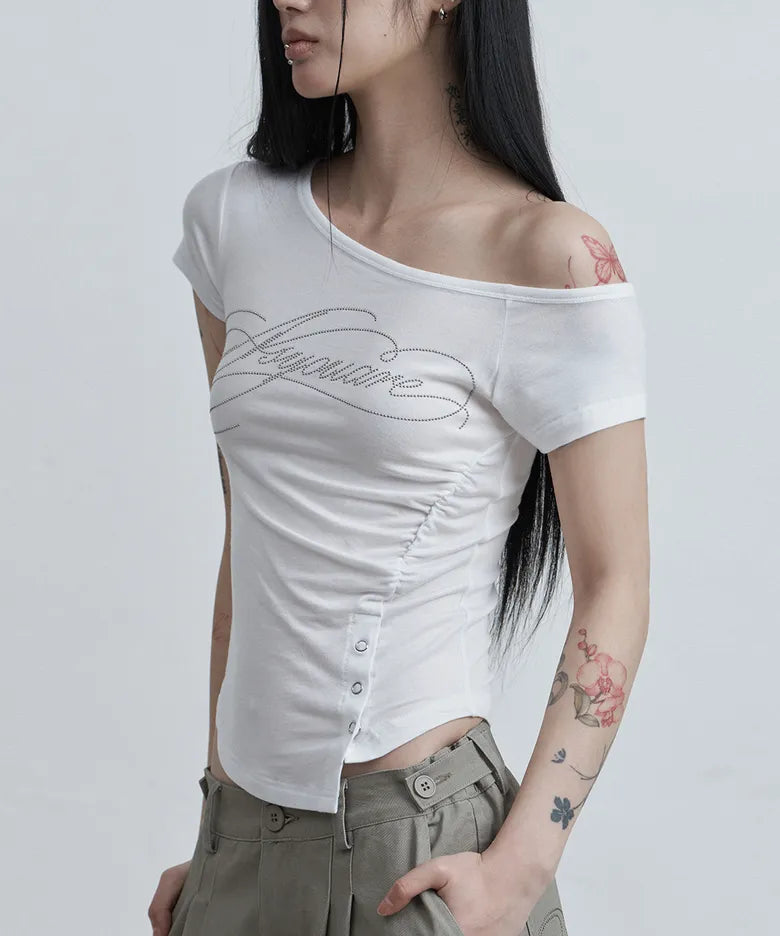 Asur Button Inshijeon One Shoulder Tee (4 colors)