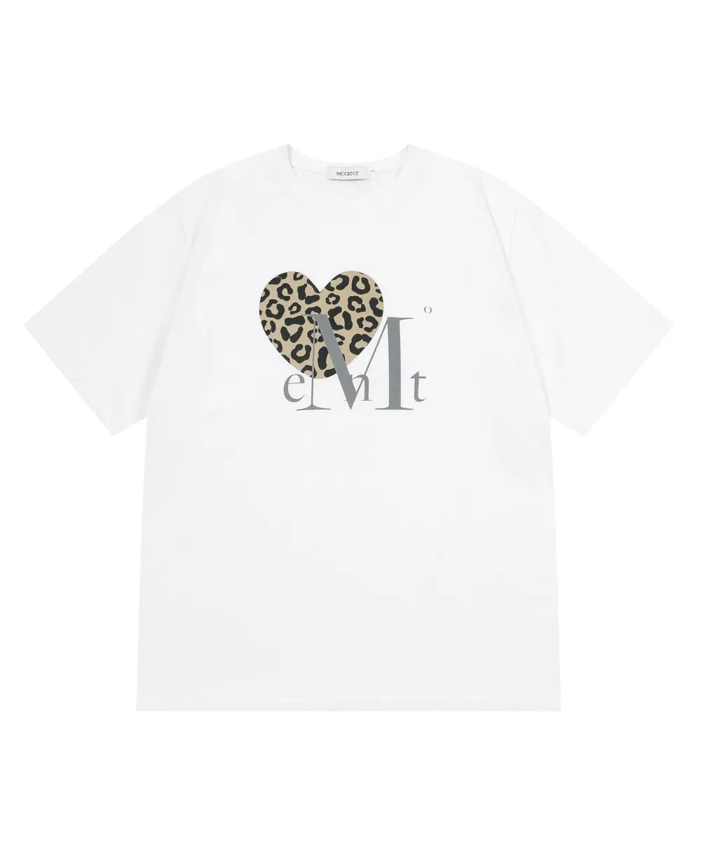 Unisex Sierra Leopard Print Heart Short Sleeve T-shirt (5 Colors)