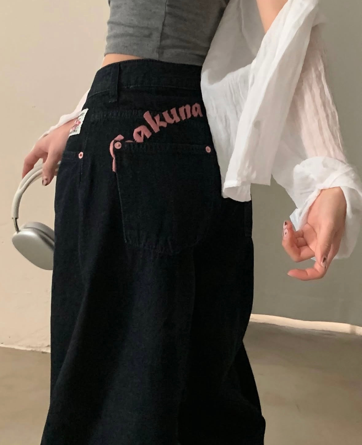 S碼現貨【Threads神褲】粉紅刺繡彎刀褲