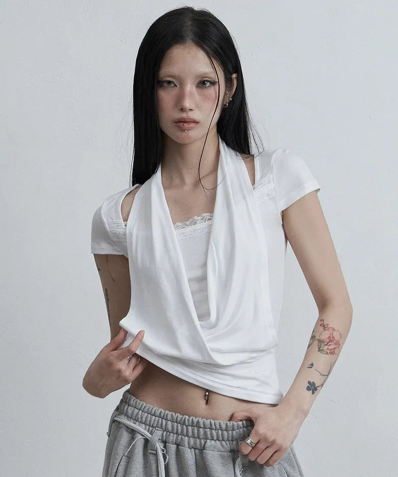 Asur Lace cowl neck T-shirt (3 colors)