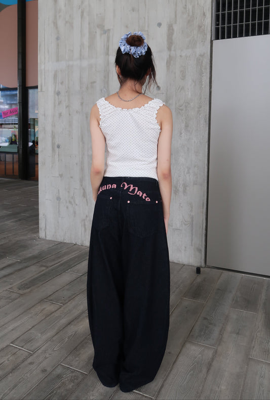 S碼現貨【Threads神褲】粉紅刺繡彎刀褲